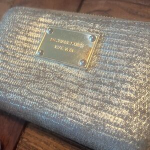 Michael Kors gold metallic snakeskin wristlet wallet, gold hardware